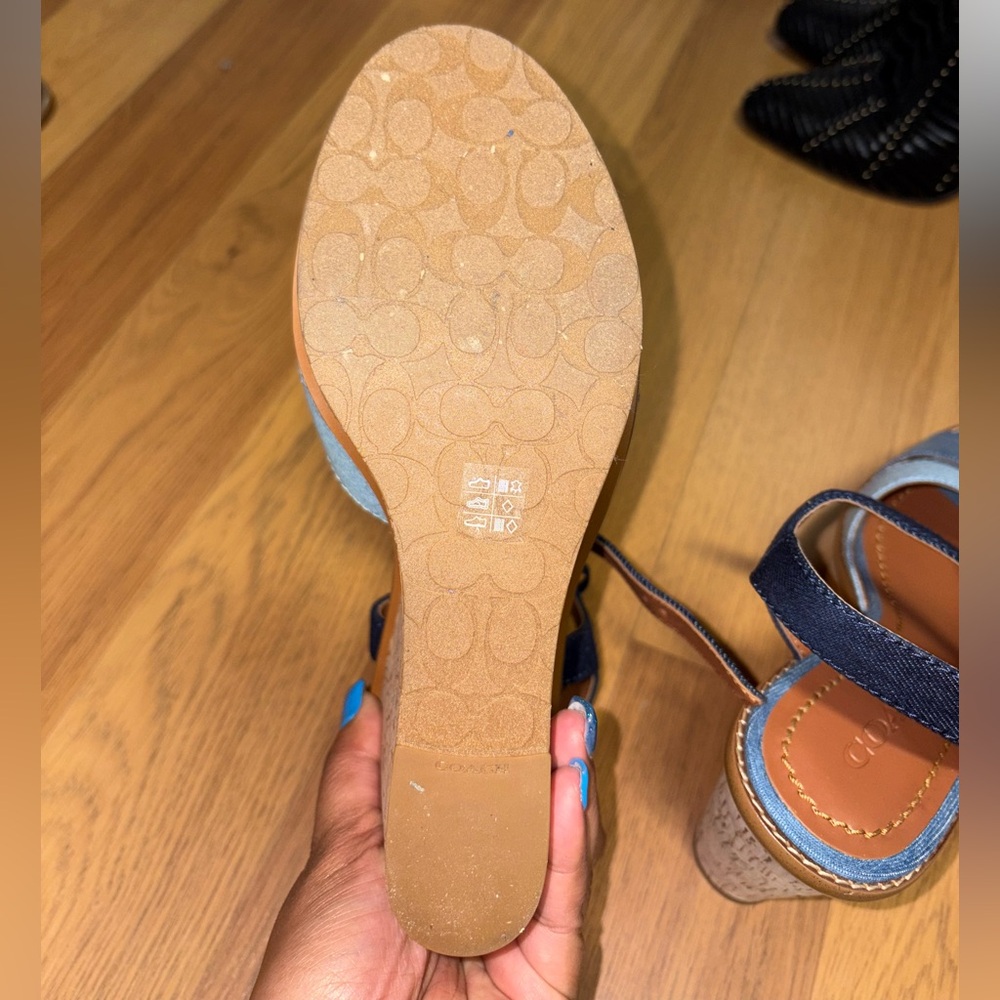 Coach Two-Tone Denim Wedge Sandals - Light & Dark Blue - Picture 6 of 7